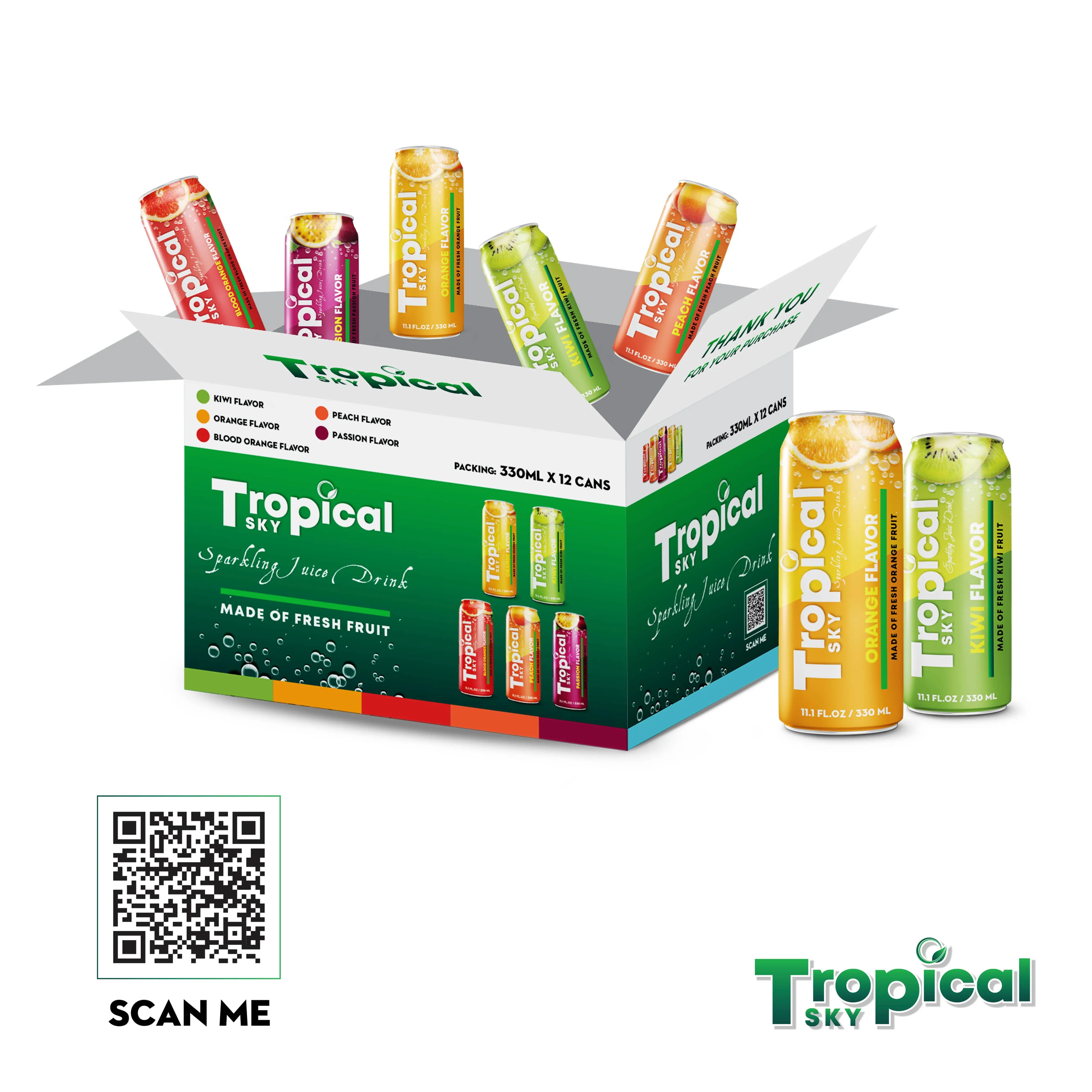 Exporter and Manufacturer Sparkling Fruit juice drink 330ml Canned Tropical Sky Beverage